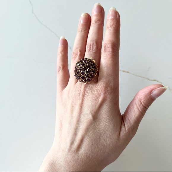 ⭐️ Vintage Handmade Rhinestone Cluster Adjustable Cocktail Ring - Picture 3 of 9